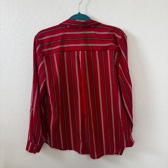 Adrienne Vittadini Womens Red White Black Stripe Button Down Shirt Top Size L - Picture 4 of 4